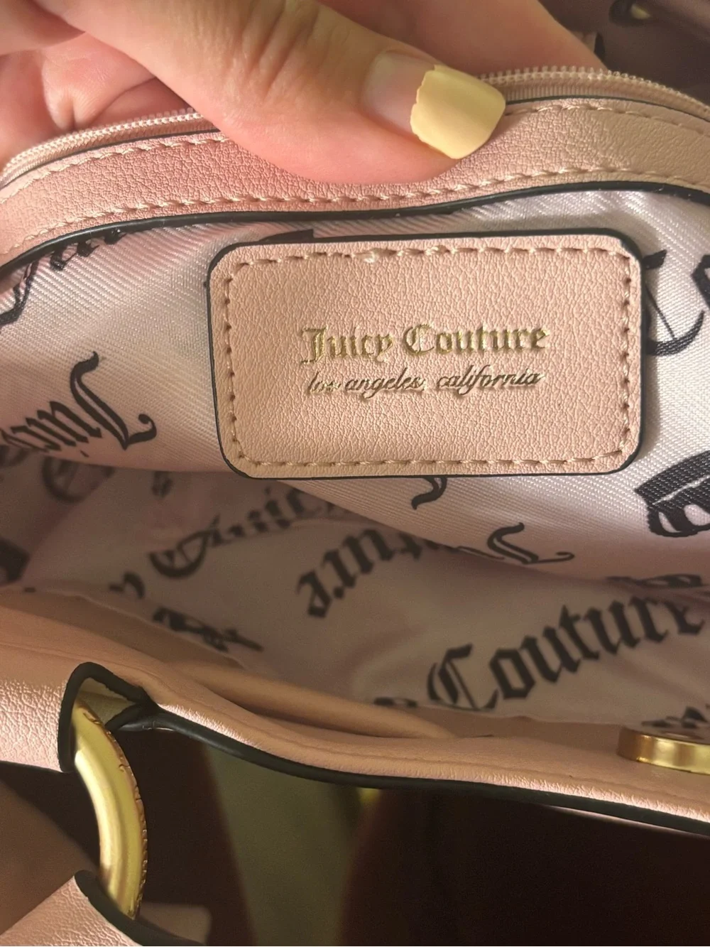 NWT Juicy Couture Pink and Black Terry Tote Crest Embroidery bag charm bag tag